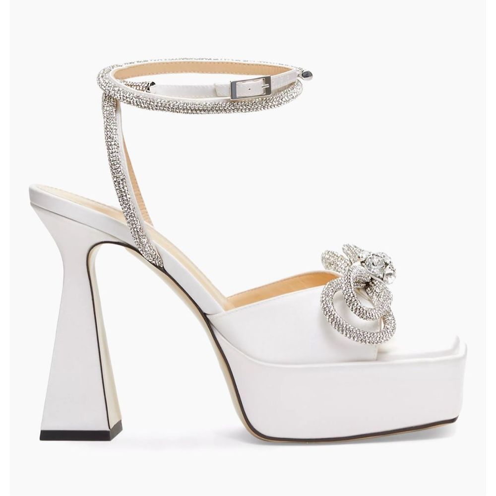 MACH & MACH White Platform Crystal Ankle-Strap Heels